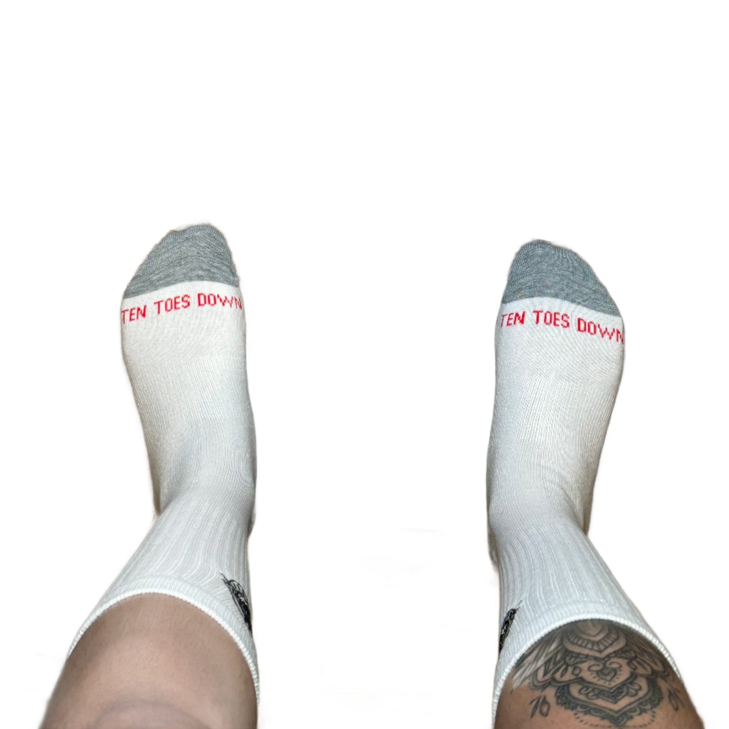 Embroidered "Ten Toes Down" White Socks