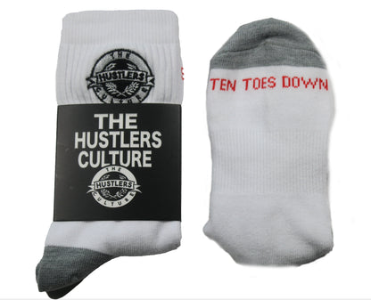 Embroidered "Ten Toes Down" White Socks